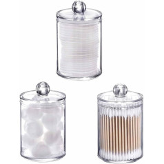 DDSHUN Cotton Buds Cotton Pad Holder, akrilo Cotton Pad Holder stiklas su dangteliu Apvali laikiklio dėžutė tamponų laikiklis Cotton Buds Qtips vonios kambario laikikliui - 3 pakuotė