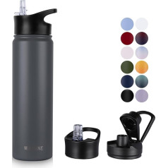 Nerūdijančio plieno gertuvė 750 ml (+ 2 dangteliai) su šiaudeliu, be BPA, sandari, tinkama gazuotiems gėrimams, termosas, vakuuminė dvigubos sienelės izoliacija sportui, kelionėms, stovyklavimui
