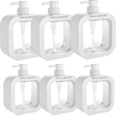 6 vienetų 300/500 ml balto kvadratinio muilo dozatorius, pakartotinai užpildomas plastikinis muilo dozatorius, tuščias rankų muilo dozatorius su pompa losjonui, šampūnui, virtuvei, vonios kambariui