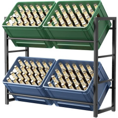 Gėrimų dėžės stovas 4 gėrimų dėžėms - juoda metalinė gėrimų lentyna, stabilus ir erdvę taupantis dėžės stovas su 2 lygiais alui, vaisiams, daržovėms, vandeniui, skirtas svetainei, virtuvei ir rūsiui