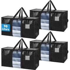 Hysagtek Pack of 4 Moving Bags Packing Boxes for Moving Neperšlampami apatiniai drabužių saugojimo maišai su permatomu langu, sunkiųjų skalbinių maišai su užtrauktukais ir sutvirtinti