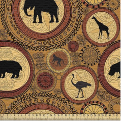 ABAKUHAUS Zambijos audinys, parduodamas metrais, Afrikos etniniai gyvūnai, kokybiškas audinys, dekoratyvinis baldų apmušalų namų tekstilės audinys, 2 m (148 x 200 cm), Cinnamon Ginger Black