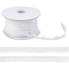 MAYJOYDIY Nėrinių apdaila su raukiniais elastinga 9,14 m x 10 mm balta derliaus plisuota ruožas apdaila Tiulio apdaila audinio juosta namams DIY siuvimo amatai kostiumų puošmenos
