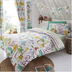 Happy Linen Company Childens Jungle Safari Animals Lion King Blue Teal Reversible Toddler Bedding Duvet Cover Set