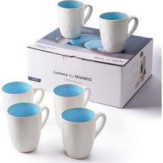MIAMIO 6 x 350 ml kavos puodelių rinkinys iš akmens masės keramikos rankų darbo indų rinkinys - Lumera kolekcija (mėlyna)