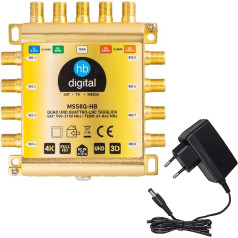 DVB-S/S2 daugiafunkcinis perjungiklis 5/8 | Daugiafunkcinis perjungiklis 1 SAT, 8 abonentų palydovinio ryšio imtuvui | Tinka keturšalis ir keturšalis LNB | Komplektuojamas išorinis maitinimo šaltinis | MS58Q-HB | HDTV FullHD 1080p 4K
