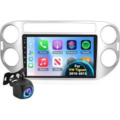 2+64G Android automobilinis radijas VW Tiguan 2010-2016, belaidis Carplay ir Android automobilis, 9 colių 2.5D jutiklinis ekranas, radijo imtuvas, GPS WiFi HiFi FM Bluetooth vairo valdymas + AHD galinio vaizdo kamera ir