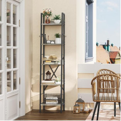 YITAHOME 5 aukštų knygų spinta, pramoninė kopėčių lentyna, laisvai pastatomos knygų lentynos, medinės lentynos ir metalinis rėmas, knygų spinta, moderni lentyna svetainei, prieškambariui, biurui, pilka stovinti lentyna