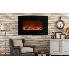 Elektrinis židinys su nuotolinio valdymo pulteliu, 90 cm, 2000 W, 2 galios lygiai, elektrinis židinys, sieninis židinys, židinys, juodas, tvirtinimas prie sienos, 2 LED lemputės