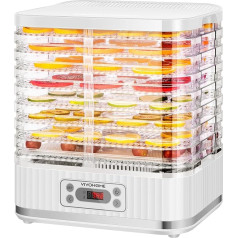 VIVOHOME elektrinis dehidratorius su 8 stalčiais, 400 W dehidratorius su 72 valandų skaitmeniniu laikmačiu ir temperatūros reguliavimu, skirtas vaisiams, daržovėms, mėsai, džiovintai mėsai, žolelėms, jautienai, grybams, baltas