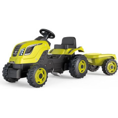 Smoby - Traktorius Farmer XL Green + priekaba - pedalinis traktorius vaikams - reguliuojama sėdynė - vairas su klaksonu - atidaromas dangtis