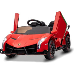Vaikiškas elektrinis automobilis, 12 V licencijuotas Lamborghini Venono elektrinis automobilis su nuotolinio valdymo pulteliu, žirklinėmis durelėmis, 3 greičiais, LED žibintais, sūpynėmis ir muzika, elektrinis automobilis vaikams nuo 3 metų, raud