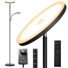 42 W grindų lempa svetainei, 4200 LM LED šviestuvas su skaitymo lempa, 2700 K - 6500 K, nuolatinis užtemdymas, nuotolinio valdymo pultas ir jutiklinis valdymas, modernus užtemdomas grindų šviestuvas svetainei, miegamajam, biurui