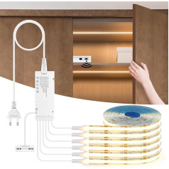 AIMENGTE COB LED juosta 3 m, 6 ritinėliai 12 V šiltos baltos spalvos COB LED juostos su judesio jutikliu, akustinės plokštės, kurias galima supjaustyti pagal dydį, skirtos vyno spintelėms, lentynoms, spintelėms, virtuvės apšvietimui