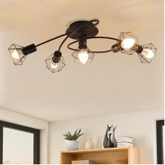 LED lubų šviesa E14 lubų šviesa juoda - lubų prožektorius 5 lemputės Pramoniniai lubų prožektoriai Vintage Retro prožektorius Gyvenamasis kambarys Virtuvė Lemputė neįtraukta