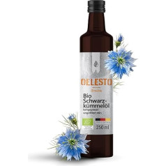 OELESTO® Ekologiškas juodųjų kmynų aliejus, šalto spaudimo, nefiltruotas - 250 ml - [460 mg/100 g THYMOCHINONE CONTENT] - Ekologiškas juodųjų sėklų aliejus - Gyvybiškai svarbus kmynų aliejus - Egipto juodųjų kmynų aliejus - Natūralus - Š