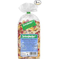 Seitenbacher Muesli Fitness Mix, avižiniai dribsniai, avietės, migdolų dribsniai, kartusis šokoladas, 3 x 750 g