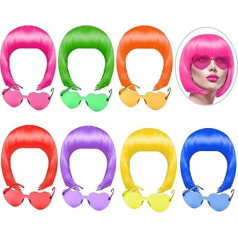 KUUQA 14 partijos perukų ir akinių nuo saulės rinkinys, neoninis trumpas paketas kostiumas spalvingas Cosplay akiniai nuo saulės Bobo perukas kasdienis vakarėlis Toupees mergvakariui Neoninis vakarėlis