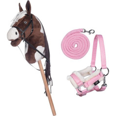 HKM Kids Hobby Horse, Check, Brown/White, su apynasriu ir rausvos spalvos virve, arklys vaikams, žaislas arkliui