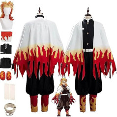 Demonų žudikė Anime Rengoku Kyoujurou Cosplay kostiumas, Kimetsu No Yaiba perukas, kimono apsiaustas, megztinis, pilnas rinkinys, Helovinas, komiksų žaidimas, vakarėlio uniforma