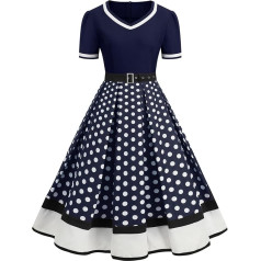 Rockabilly suknelės Moterų 50-ųjų derliaus trumpomis rankovėmis V-Neck Polka Dot sūpynės kokteilių suknelė vestuvių šventinė kelio ilgio suknelė