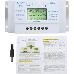 MPPT T40 40A saulės energijos įkrovos valdiklis 12V 24V automobilio LCD ekrano valdiklis su dvigubo laikmačio valdymu gatvės apšvietimo sistemai