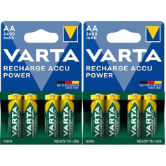 VARTA AA įkraunamos baterijos, 4 vnt., įkraunamos 2400 mAh NI-MH, be atminties efekto, iš anksto įkrautos, paruoštos naudoti (2 vnt.)