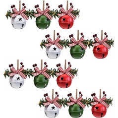 AILINDA 12 vnt. kalėdinių varpelių Raudona Balta Balta Žalia Dideli Kalėdų eglutės varpeliai su Holly Berry Kabantys varpeliai Kalėdų vainikui dekoruoti Šventinių vakarėlių reikmenys (5 cm apvalūs)