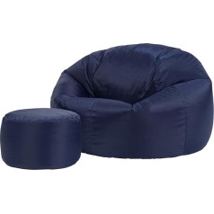 Bean Bag Bazaar Klasikinis pupų maišas su taburete, tamsiai mėlynas, pupų maišas suaugusiesiems, didelis, pupų maišas su užpildu, patalpų lauko sėdynių pagalvėlė, nepraleidžianti vandens