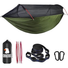 COVACURE Lauko hamakas su tinkleliu nuo uodų - 200 kg apkrovos talpa 2 žmonėms 270 x 140 cm Ultralengvas hamakas Kelionės reikmenys, skirti stovyklavimui, sodui, išgyvenimui, žygiams