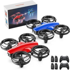 TOMZON 2 vnt. A24 mini dronų vaikams su mūšio režimu, nuotoliniu būdu valdomas RC kvadrokopteris pradedantiesiems, 4 akumuliatoriai, 360° sraigto apsauga, mėtymas 