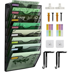 IOUGDSEC 8 Tier Hanging File Organizer Vertikalus sienų failų organizatorius Sienų failų laikiklis biurui Mokykla Namų Name Tag Hook Set Included