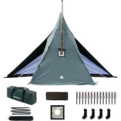 Šilta stovyklavimo palapinė, orkaitės palapinė, POMOLY Yarn Plus, drobės palapinė Teepee su viryklės lizdu ir vidine pusiau palapine 2-4 žmonėms, skirta žygiams