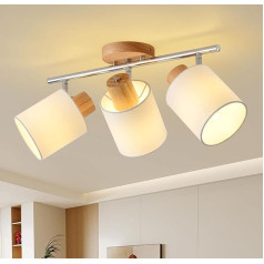 SANSHI LED lubų šviestuvas 3 lempučių lubų šviestuvas, medinis lubų prožektorius, pasukamas 350° kampu, lubų prožektorius E14 Max. 25 W prožektorius, modernus sieninis prožektorius, virtuvės, miegamojo, prieškambario lubų šviestuvas,