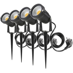 aulyun 4 vnt. 5 W LED prožektorių su įžeminimo smaigaliu, 1,5 m kabelis su kištuku, LED sodo apšvietimas, sodo žibintas, sodo prožektorius, vejos prožektorius, IP65 atsparus vandeniui, skirtas lauko kiemui, vejai