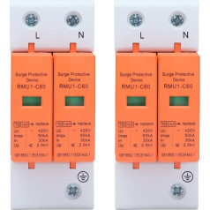 Apsauga nuo viršįtampių, 2 x SPD apsaugos nuo viršįtampių įrenginiai, 2P 420 V 60 kA kintamosios srovės ribotuvo apsauga, apsauga nuo žaibo, lygiavertė viršįtampių apsauga, skirta namų ūkio apsaugai