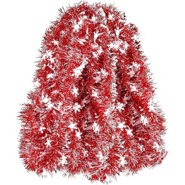 HBell Tinsel girliandos Kalėdų Tinsel girliandos 10 m metalinės susuktos girliandos Kalėdų Tinsel kabančios dekoracijos Kalėdų eglutės dekoracijoms Vestuvių partijos reikmenys (raudona balta)
