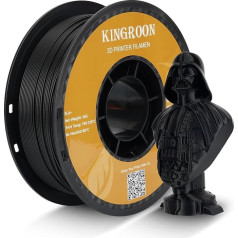 Kingroon PLA Plus (PLA+) 3D spausdintuvo gija, matmenų tikslumas +/- 0,03 mm, 1 kg ritė, 1,75 mm (juoda)