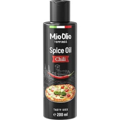 MIOOLIO 1 x 200 ml čili aliejaus prieskonių aliejus marinavimui, rafinavimui ir pagardinimui, suteikia bet kokiam patiekalui intensyvų aromatą ir aštrų prieskonį.