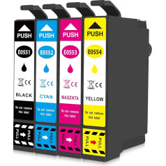 Yongairuink Remanufactured T0556 spausdintuvų kasetės, skirtos EPS T0551 T0552 T0553 T0554 EPS Stylus Photo R240 R245 RX420 RX425 RX520 spausdintuvams (juoda, žydra, purpurinė, geltona)