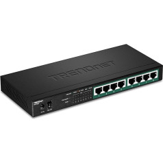 TRENDnet TPE-TG84 Gigabit PoE+ komutatorius su 8 prievadais, 120 W PoE maitinimo biudžetas, 16 Gb/s komutavimo pajėgumas, QoS IEEE 802.1p palaiko DSCP Pass-Through be ventiliatoriaus, juodas