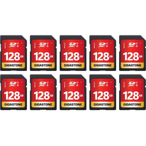 Gigastone 128GB SDXC atminties kortelė 10 Pack UHS-I U1 Class 10 iki 80MB/s, skirta 