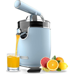 Cecotec Elektro-Zitruspresse - Orangen und Zitrusfrüchte - Xqueeze RetroJuice 1000 Blue. 1000W, Edelstahlfilter, 2 abnehmbare Konen in unterschiedlichen Größen, Hebel und Tropfstopp-System