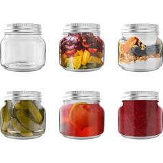 HEFTMAN konservavimo stiklainiai su užsukamais dangteliais 250 ml - 6 hermetiški stiklainiai naktipiečiams, uogienėms, kūdikių maistui - stiklainiai su dangteliais, masono stiklainiai, rūgpienio stiklas, maisto paruošimo stiklas (6 vnt.)