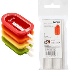 Lékué Mini ledų formelės 4,13 colio 4 pakuotės įvairių spalvų silikono ir ledų lazdelės baltos 3,7 colio 20 pakuočių