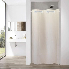 YISURE Hookless dušo užuolaida 90 x 200 cm Linen Look Faux Linen Heavy Beige Narrow Bath Curtain Textile Fabric Water-Repellent Machine Washable Width 90 x Height 200 cm