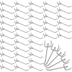 BELLE VOUS Pakuotė 50 perforuotų sieninių kabliukų iš vieno plieno - 10,5 cm Kabliukai perforuotai sienai Tvirti plieniniai kabliukai įrankių sienai Perforuotos sienos priedai, skirti ekspozicinei lentai, įrankių laikiklių sienai, garažui,