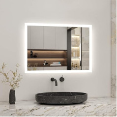 Biubiubath Vonios LED veidrodis 800 x 600 mm su skustuvo lizdu ir 2 USB prievadais Oro sausintuvas Touch Sensor 6000K Cool White Lights Energiją taupantis LED veidrodis IP44
