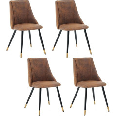 Meuble Cosy Valgomojo kėdės 4 virtuvės kėdžių rinkinys Ergonominė svetainės kėdė Retro fotelis su atlošu Sėdynė pagaminta iš vintažinių dirbtinių zomšinių metalinių kojų Ruda + Auksinė