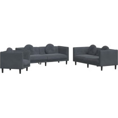 Vidaxl Sofos komplektas, 3 dalių fotelis, svetainės sofa, minkšta sofa su pagalvėlėmis, sofos komplektas, sėdimoji dalis, modernus, tamsiai pilkas aksomas